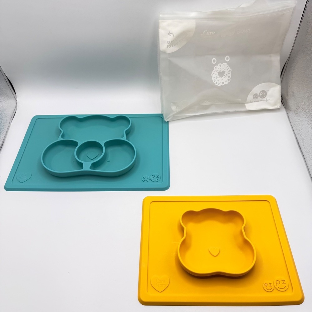 EZPZ Care Bear Placemat Silicone Suction Plate and Bowl Teal & Marigold